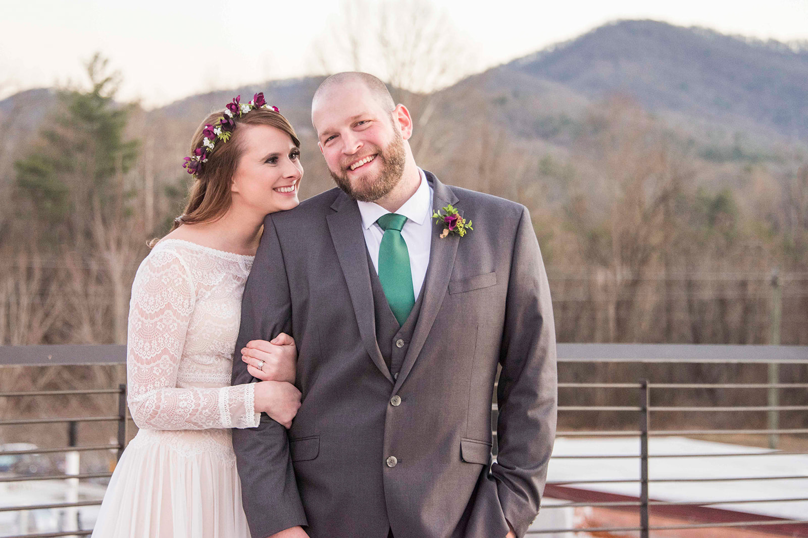 Couple smiling at Highland Brewery Wedding