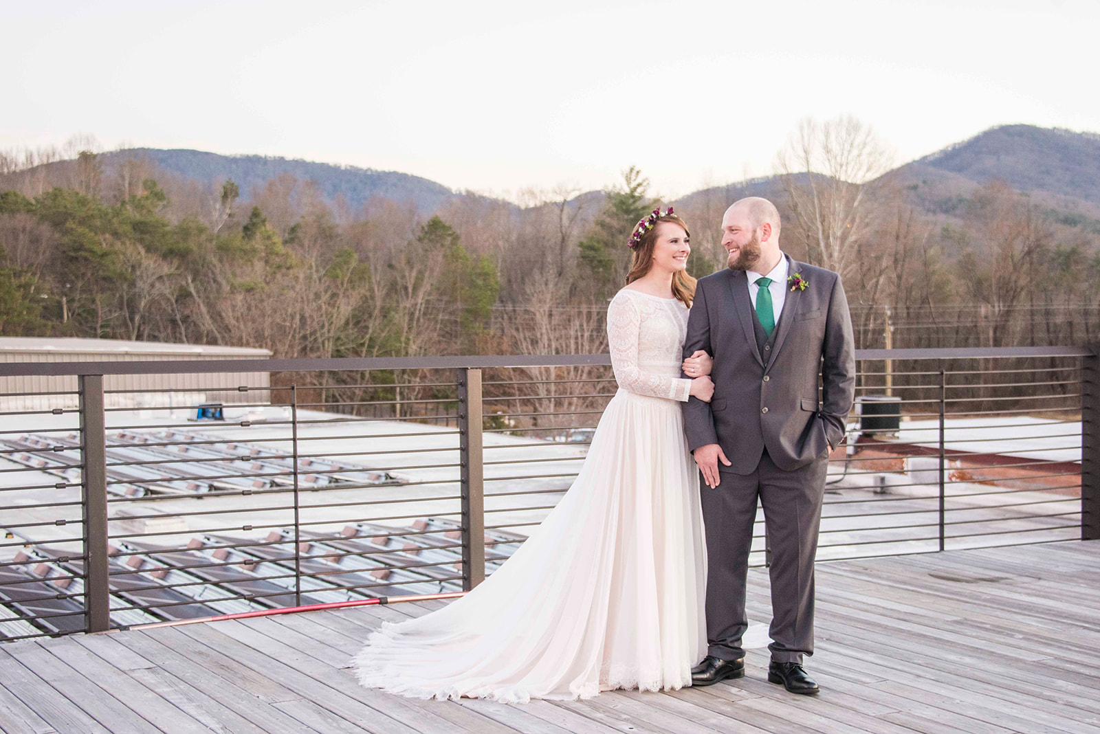 Couple smiling at Highland Brewery Wedding