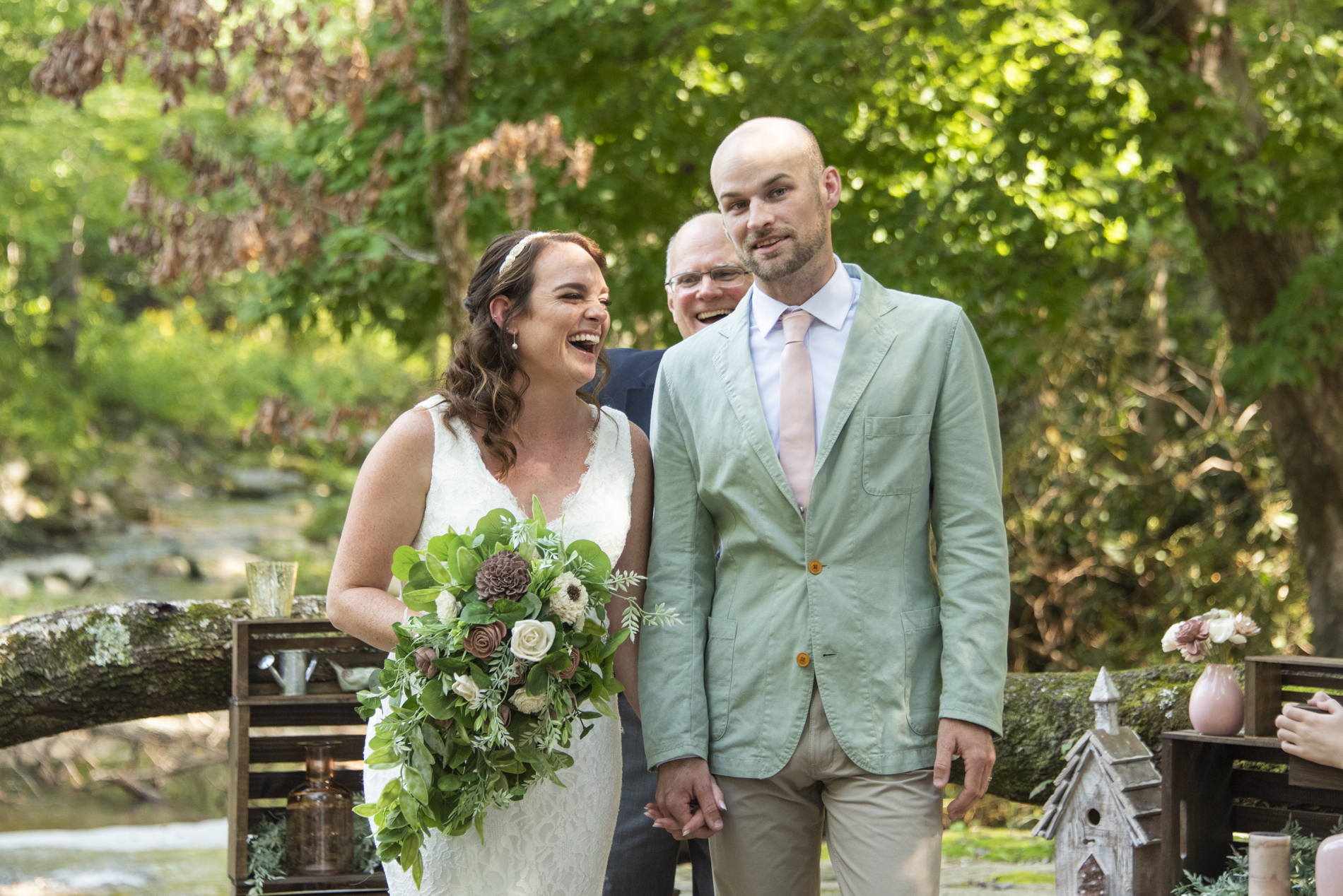 Couple laughing at Lake Lure Wedding