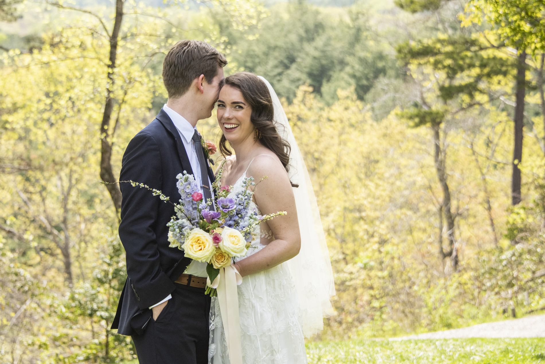 Couple laughing at NC Arboretum weddings