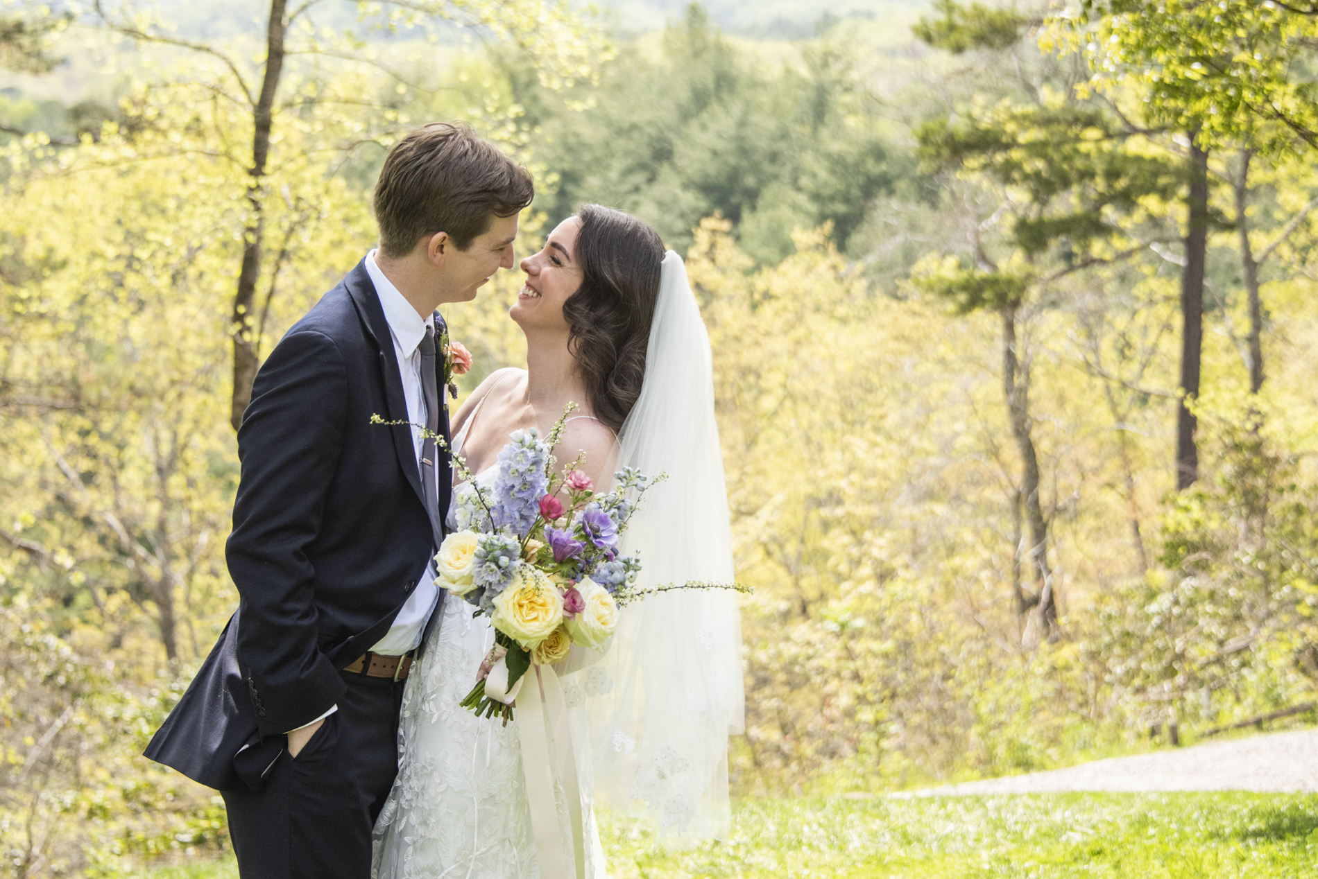 Couple laughing at NC Arboretum weddings
