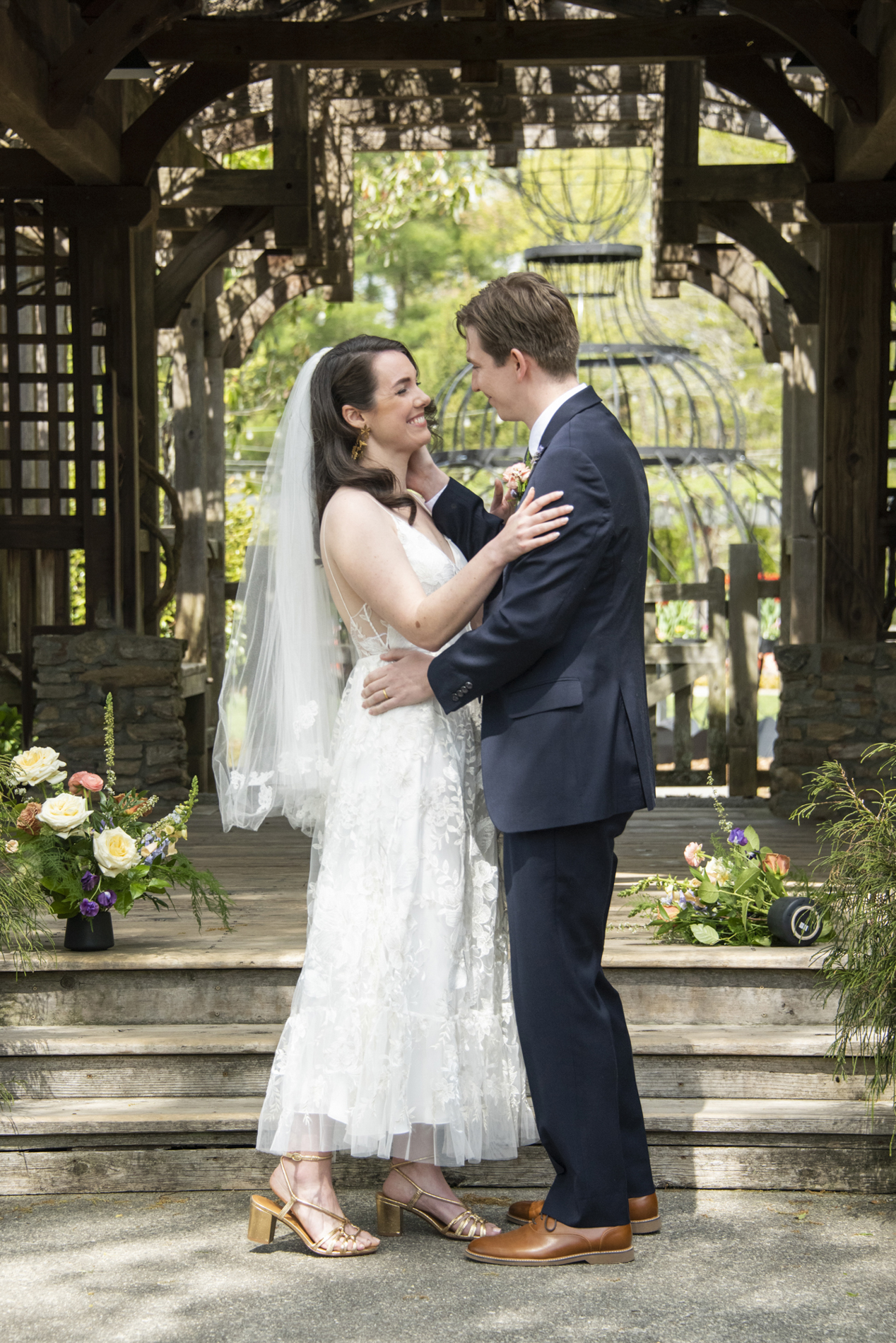 Couple laughing at NC Arboretum weddings