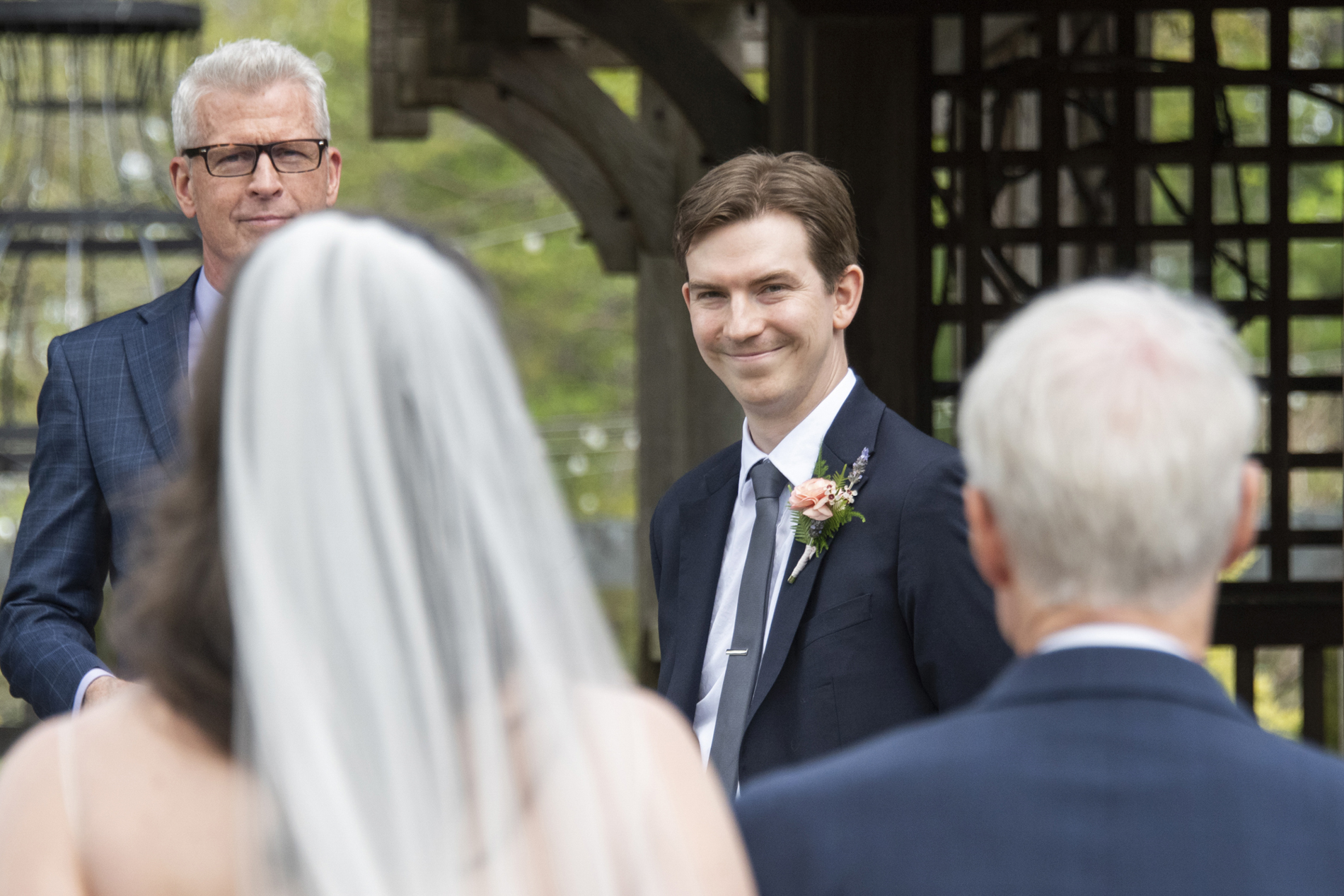 Groom sees bride at wedding