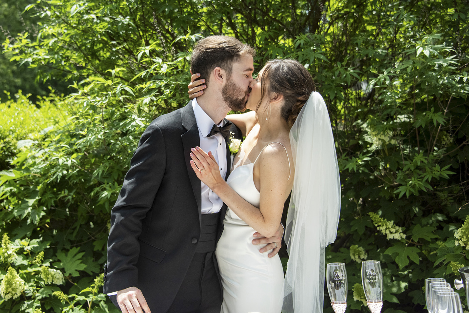 Couple kissing after eating cake