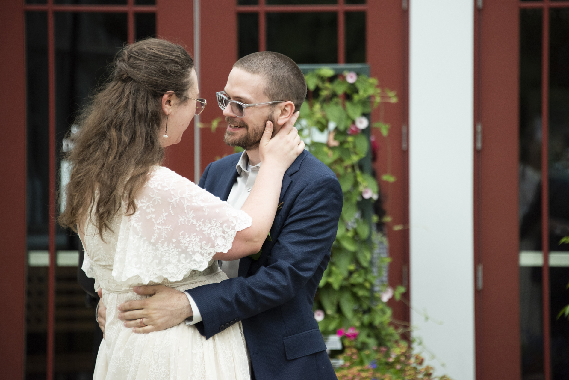 Couple dancing at north carolina arboretum wedding