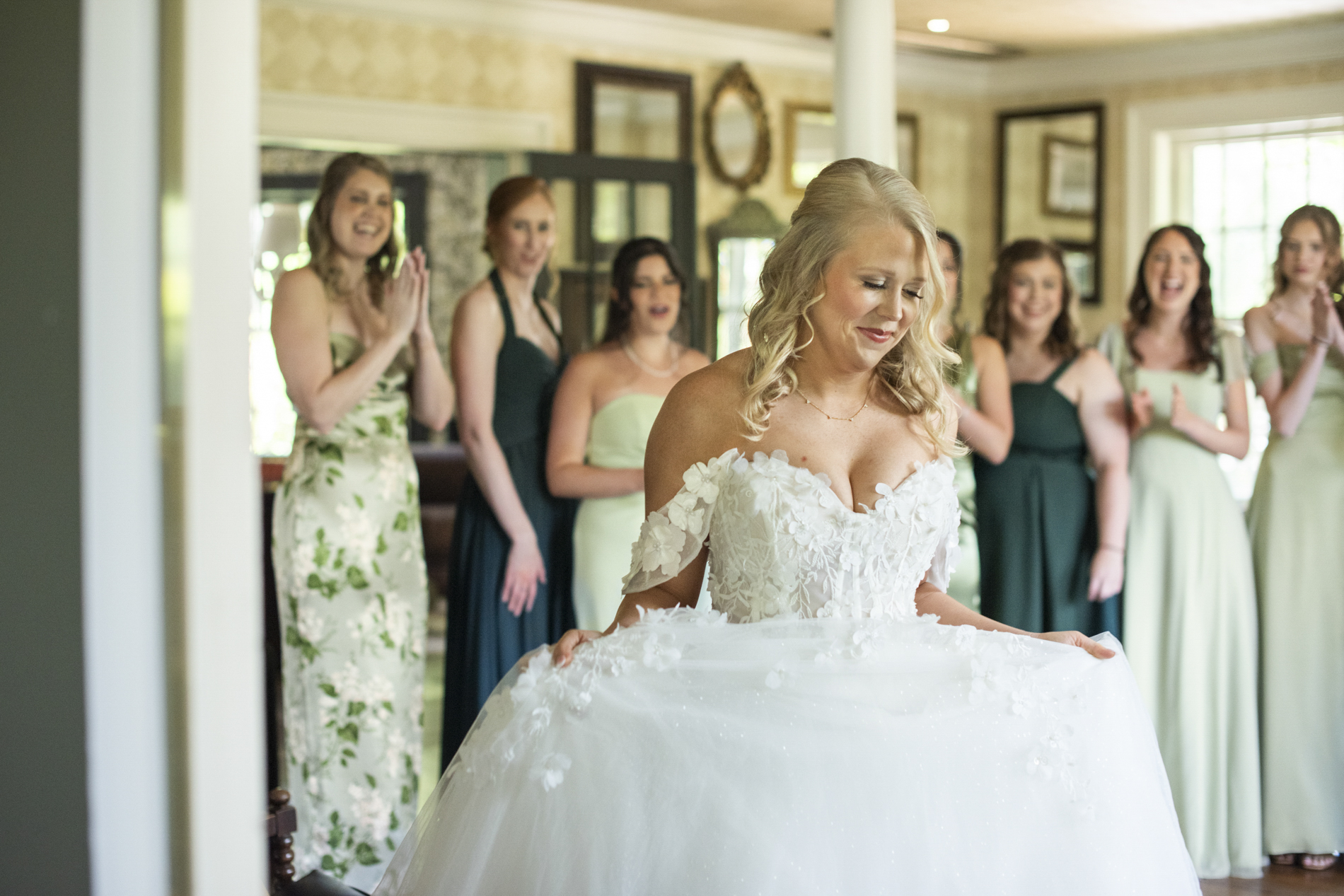 Bride first look with bridesmaids