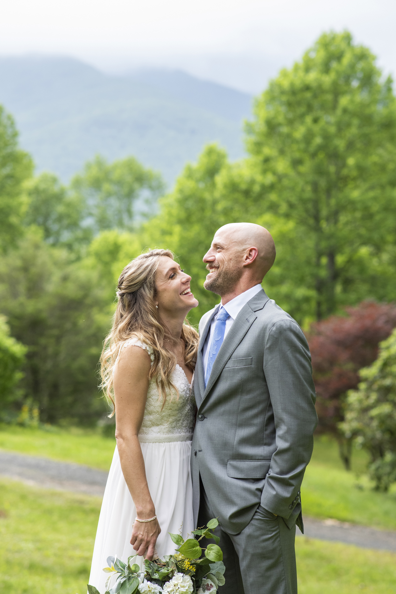 couple laughing at wedding at Mount Mitchell Wedding