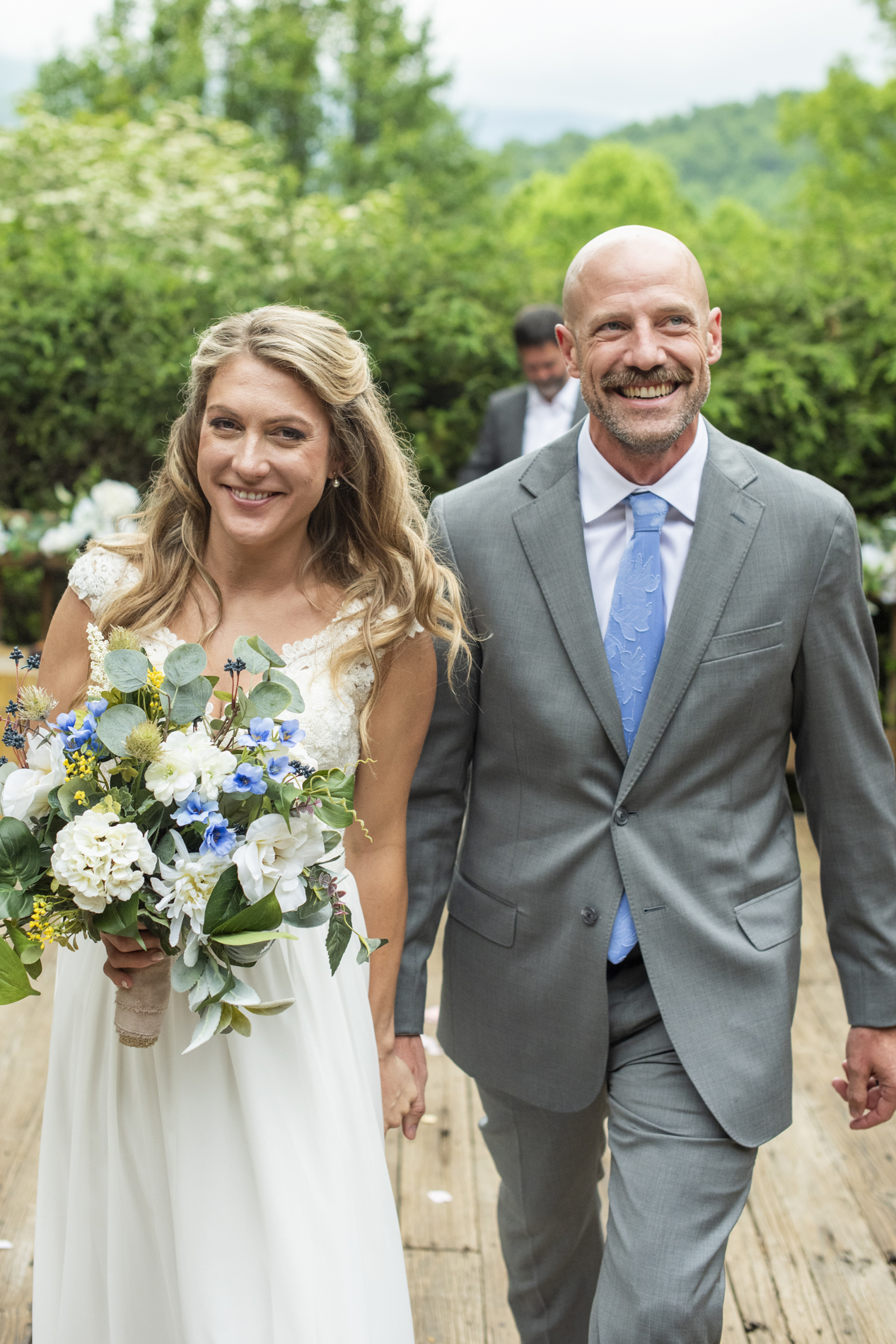 couple recessing at wedding at Mount Mitchell Wedding