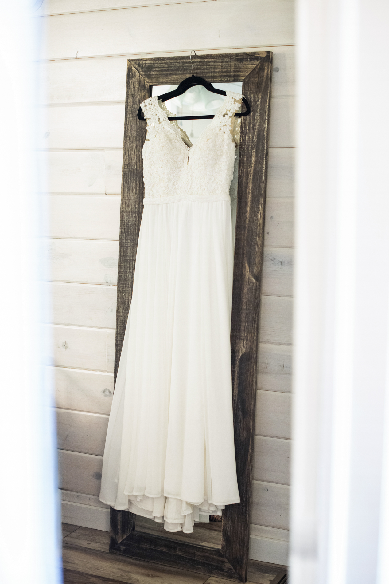 wedding dress hanging