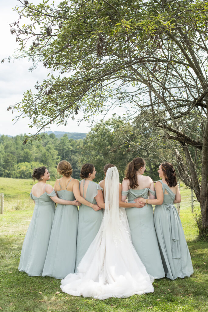 Bride and bridesmaids at Emerald Ridge Wedding