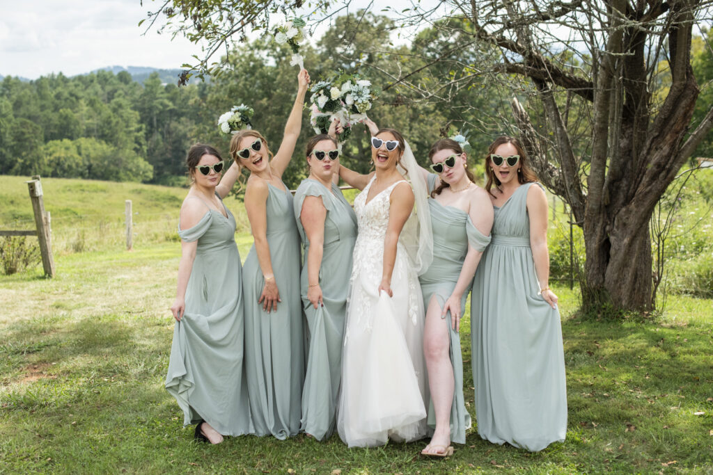 Bride and bridesmaids at Emerald Ridge Wedding