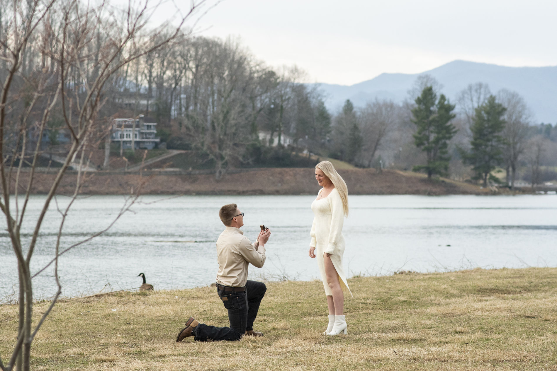 Proposal by waynesville nc photographer at lake junaluska with mountain views