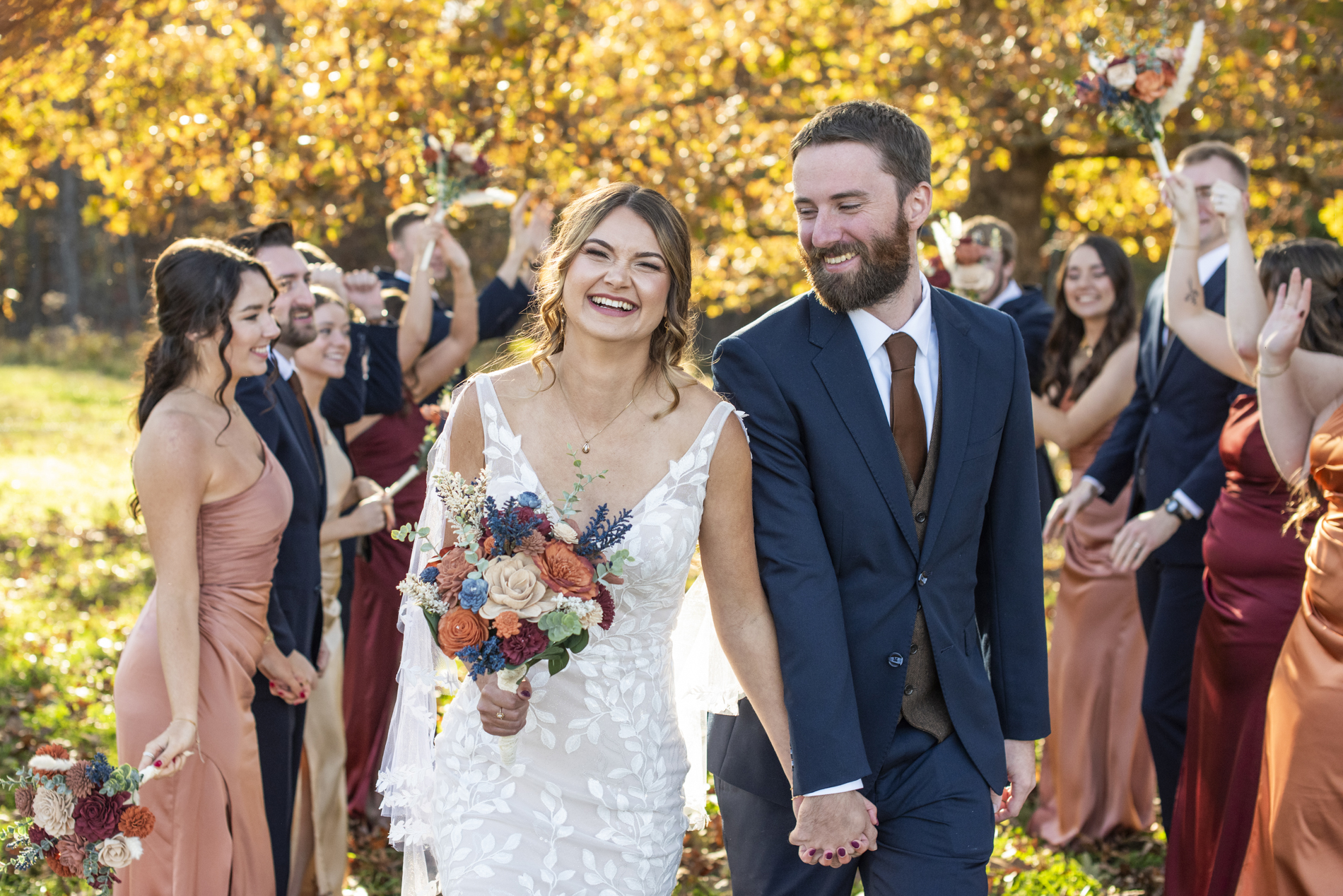 couple celebrating at wedding at Emerald Ridge Asheville NC