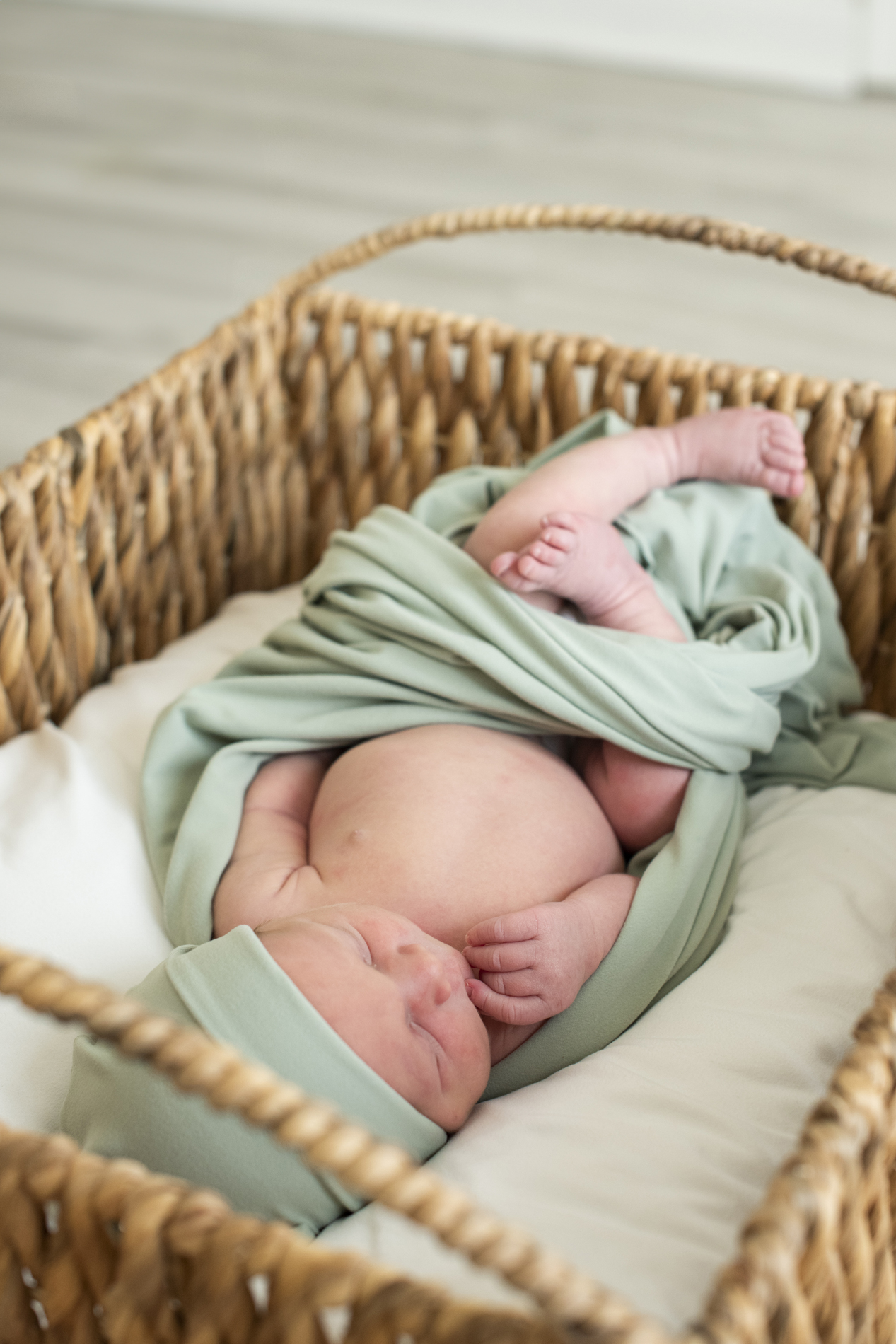 newborn baby in basket at newborn photography Asheville NC