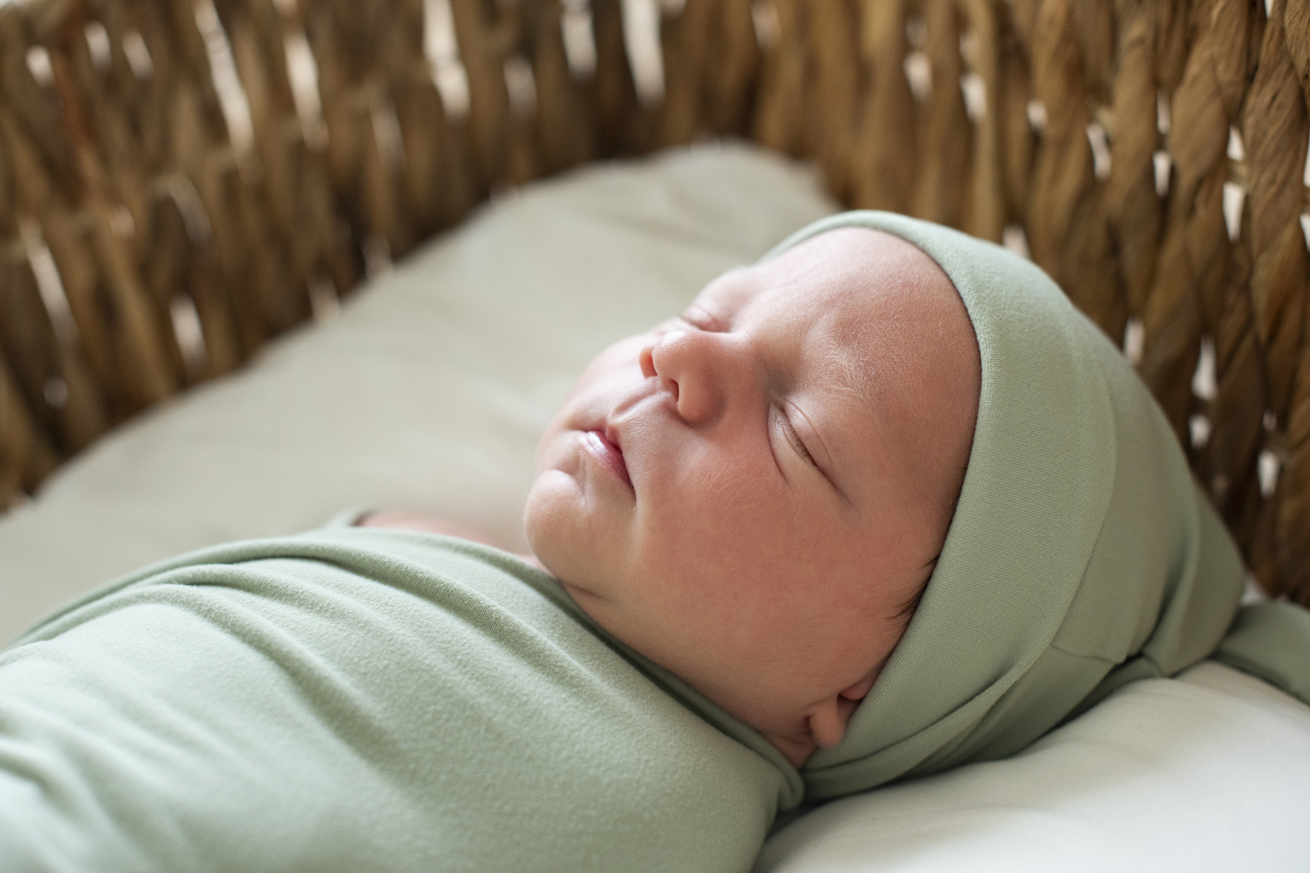 newborn baby in basket at newborn photography Asheville NC