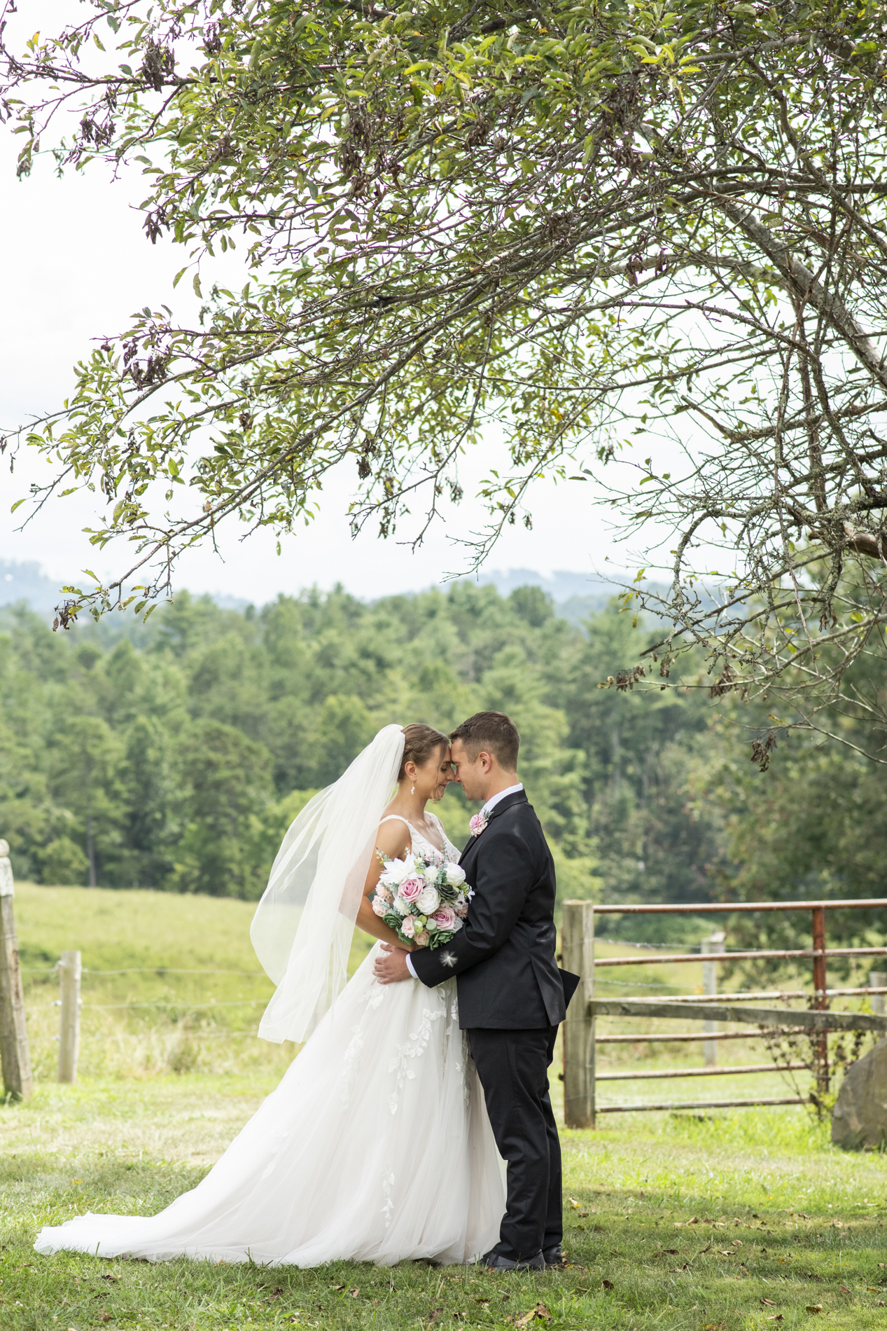 couple snuggling at asheville elopement