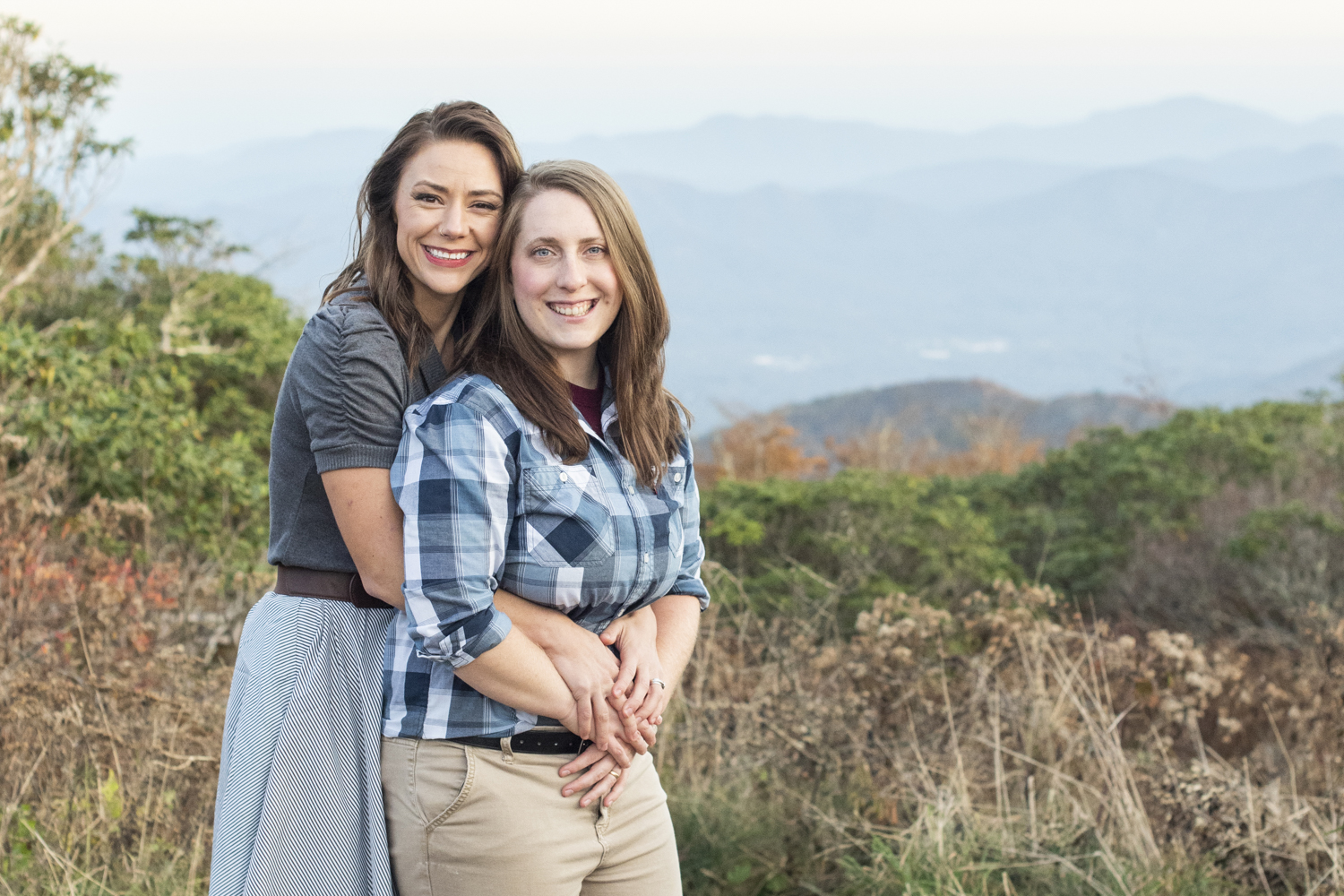 Queer couple portrait Craggy Gardens Flat near Asheville NC in best places to propose in NC