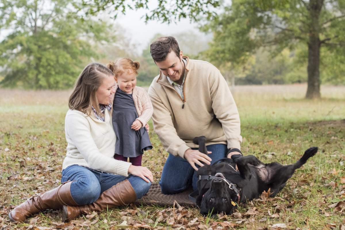 Family playing with dog, captured by women owned businesses in Asheville