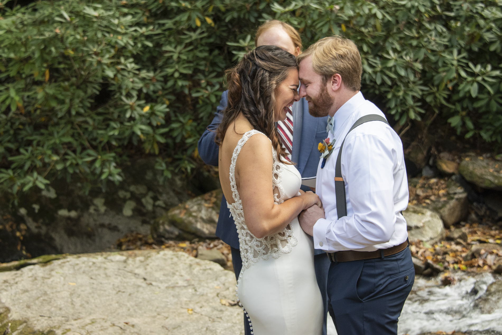 wedding ceremony couple laughing