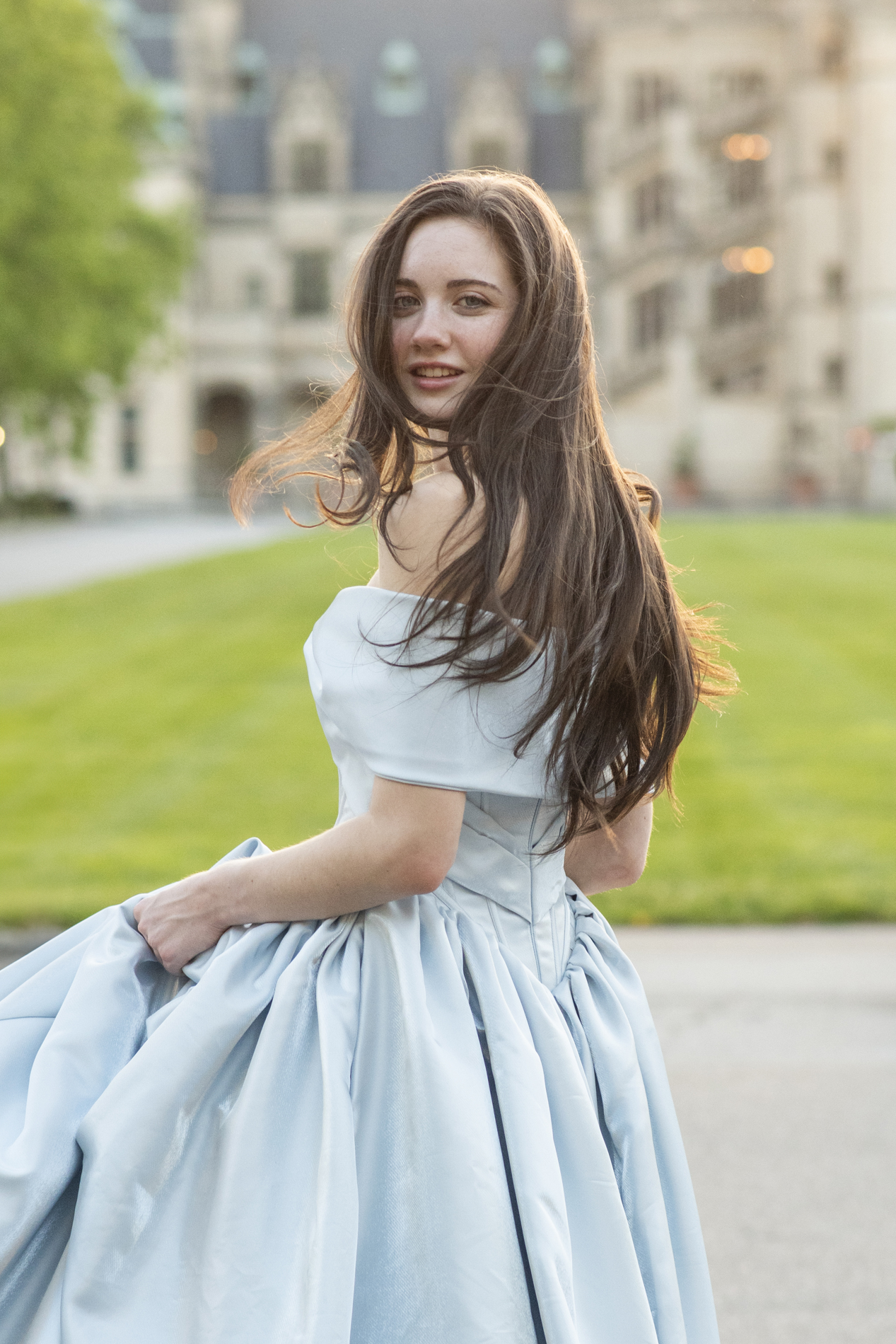 senior photo in gown at biltmore estate