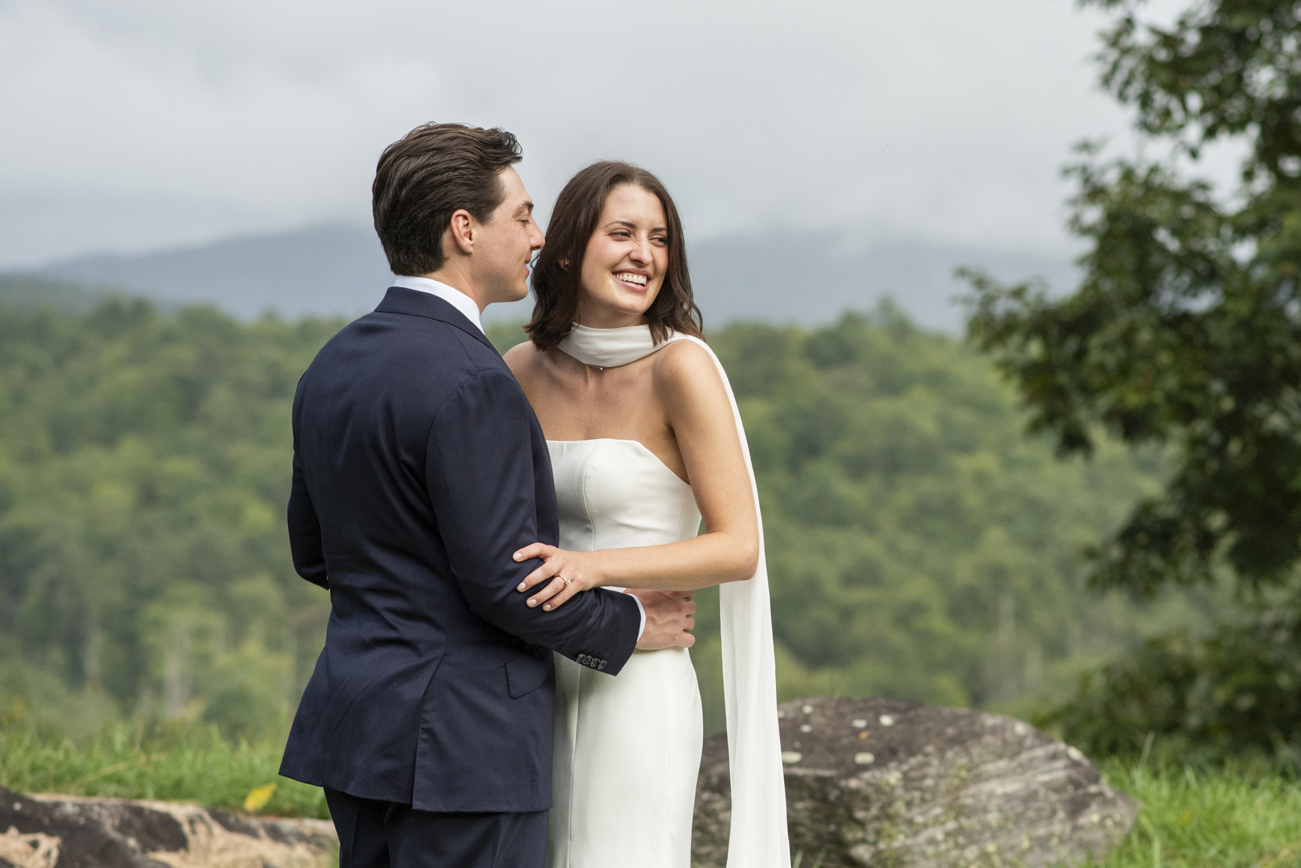 Wedding couple laughing